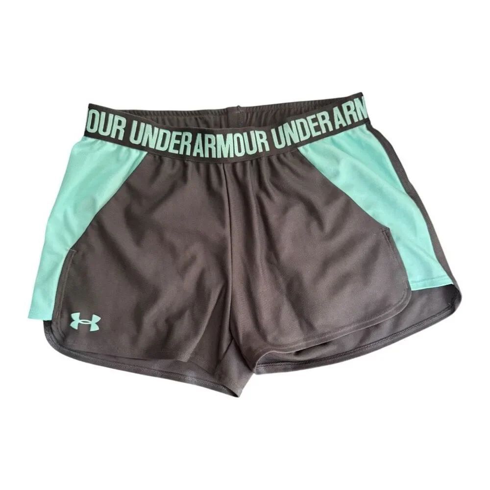 Under Armour HeatGear Womens Running Shorts Size S Gray Teal Colorblock
